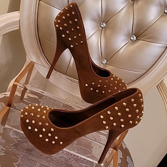 Shoedazzle Suede Spike Platform Stilettos - Picture 2 of 16